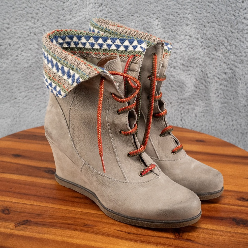 Holding Horses Anthropologie Foldover Grey Leather Wedge Boots  SZ. EU 39